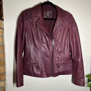 Anne Klein 100% Leather Wine Jacket
